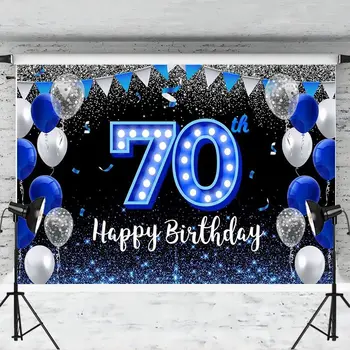 שמח הולדת 70 רקע דגל כחול ניאון אור נוצץ צילום אופנה כחול רקע שחור מסיבה קישוט - התמונה 2  