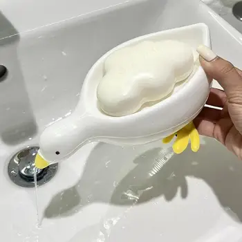 מקלחת סבון כלים קיר רכוב הכיור בחדר האמבטיה עצמית ניקוז לבן ברווז סבון מחזיק תיק מטבח, שירותים אחסון אביזרים - התמונה 2  
