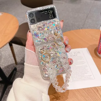 יוקרה, אופנה צמיד שרשראות יהלומים מלאכותיים מקרה טלפון קאפה עבור Samsung Galaxy Z Flip 3 יהלומים Z Flip 4 Flip1 2 תכשיטים כיסוי - התמונה 2  
