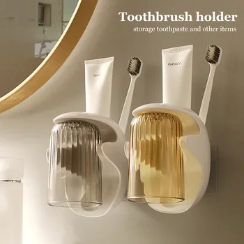 מחזיק מברשת שיניים אחסון משחת שיניים סכין גילוח שירותים כוס להגדיר קיר רכוב דביק שירותים מגנטי, מברשת שיניים כוס ארגונית - התמונה 2  