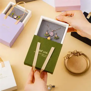 פסטיבל הנייר במגירה קופסת תכשיטים עם ידית עבור נייד טבעת עגילים תכשיטי שרשרת Packageing מארגן תיק מתנות תיבת - התמונה 2  