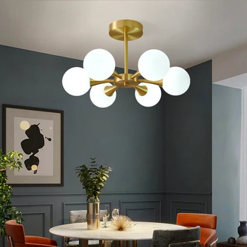 LED מודרנית נברשת עבור מטבח חדר שינה חדר האוכל הנורדי נחושת זכוכית הכדור התקרה תליון מנורה תלויה תאורה בבית - התמונה 2  