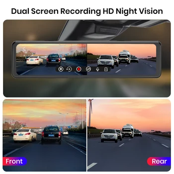 Junsun 12 אינץ ' Super HD 4K 2160P קאם דש כפול עדשה רכב DVR מצלמה מקליט וידאו אוטומטי הרשם המראה האחורית ראיית לילה - התמונה 2  