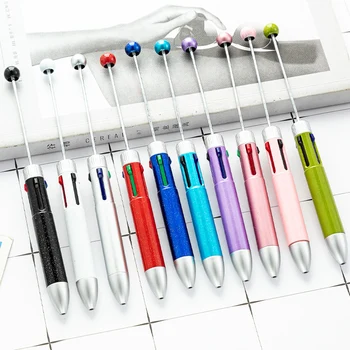 20pcs DIY יצירתיים עסקים ארבע צבע מילוי חרוזים עט חמוד Beadable עטים כדוריים פאזל צבע רב תכשיטי חרוזים בעט כדור - התמונה 2  