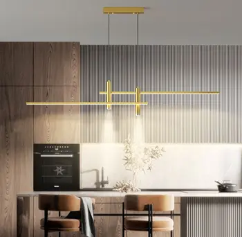 מודרני שולחן האוכל Led נברשת זהב שחור מינימליסטי במטבח חדר האוכל תליון מנורה בית עיצוב תאורה ברק תאורה - התמונה 2  