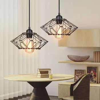 תעשייתי רטרו הכלוב אורות תליון חי חדר האוכל המטבח Luminaire מתכוונן LED תליון תליית מנורה אור עיצוב הבית - התמונה 2  