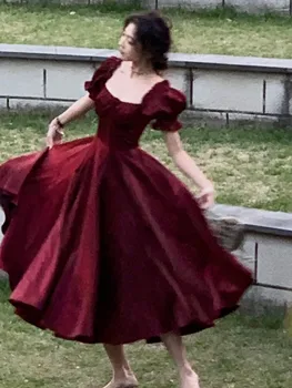 צרפתי משובח בורגנדי ערב המפלגה שמלת נשים 2023 קיץ אלגנטי הרומנטי Vestidos קוריאנית קו סיום שמלות - התמונה 2  