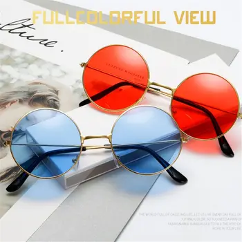 אופנה וינטג ' סיבוב משקפי שמש נשים UV400 משקפי שמש צבעוניות עגולות-מסגרת משקפיים זכר נקבה מתכת במראה Oculos דה סול - התמונה 2  